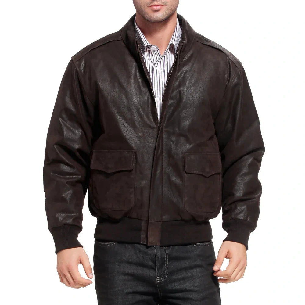 Chaqueta A2 Bomber de cuero marrón envejecido para hombre: ¡Estilo audaz, espíritu aventurero, tu leyenda!