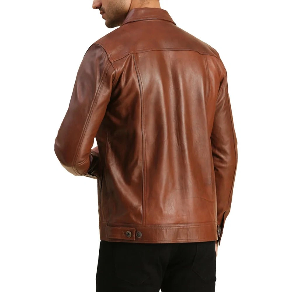 Chaqueta Moto de Cuero Marrón Auténtico para Hombre Estilo Trucker. Un Clásico Renovado.