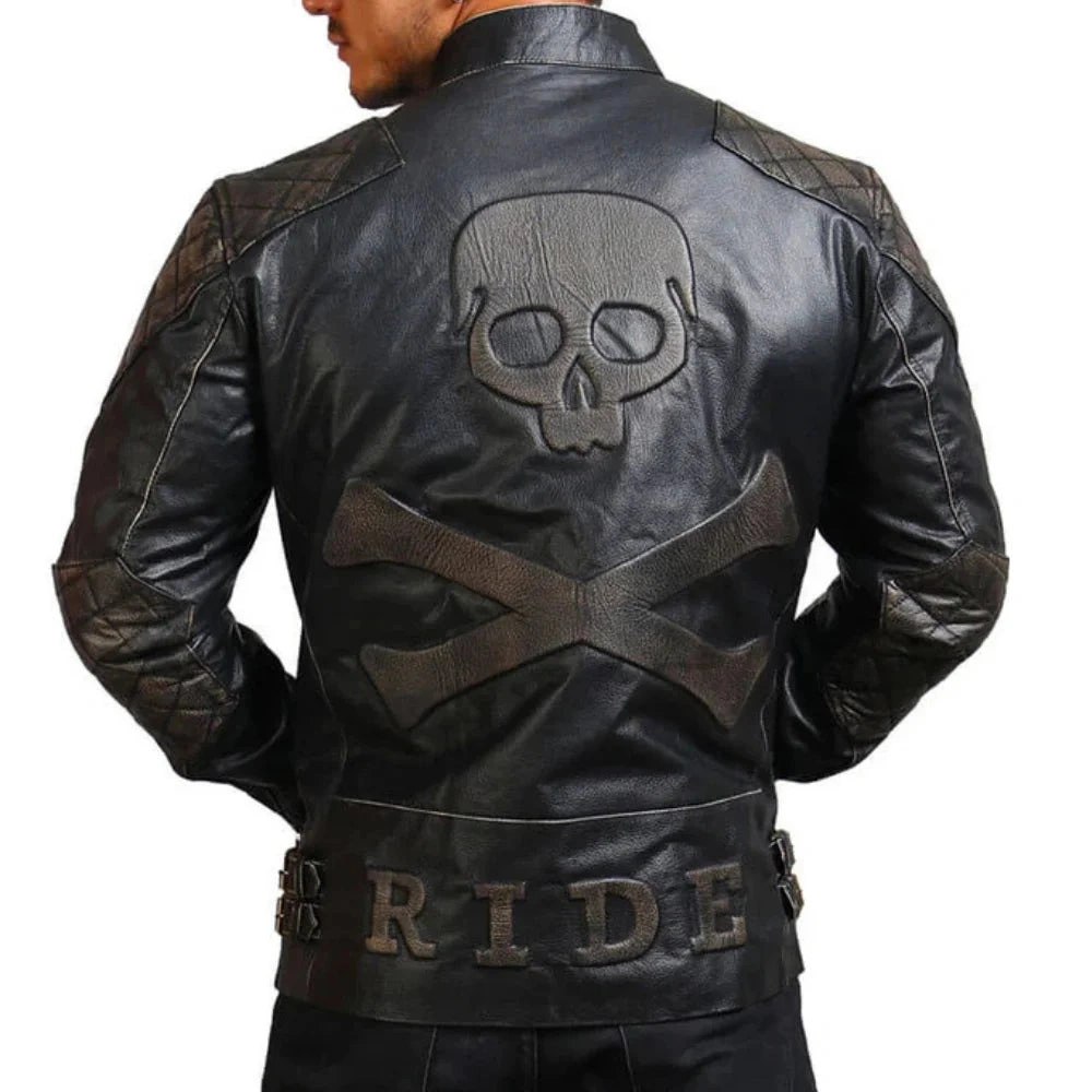 Chaqueta de cuero asimétrica con huesos y calaveras: ¡El estilo rebelde que necesitas!